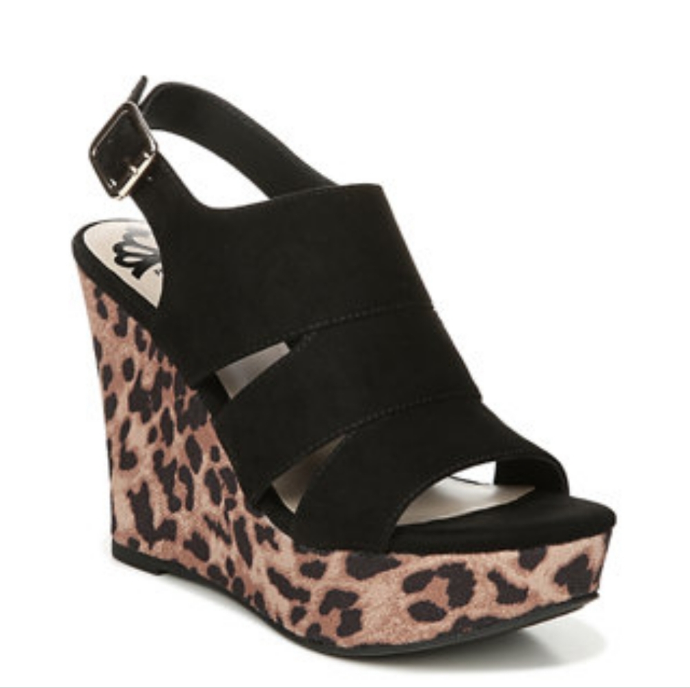 Fergalicious Black Suede Platform Wedges with Leopard Print